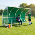 Heavy duty aluminium team shelter with moulded seats
