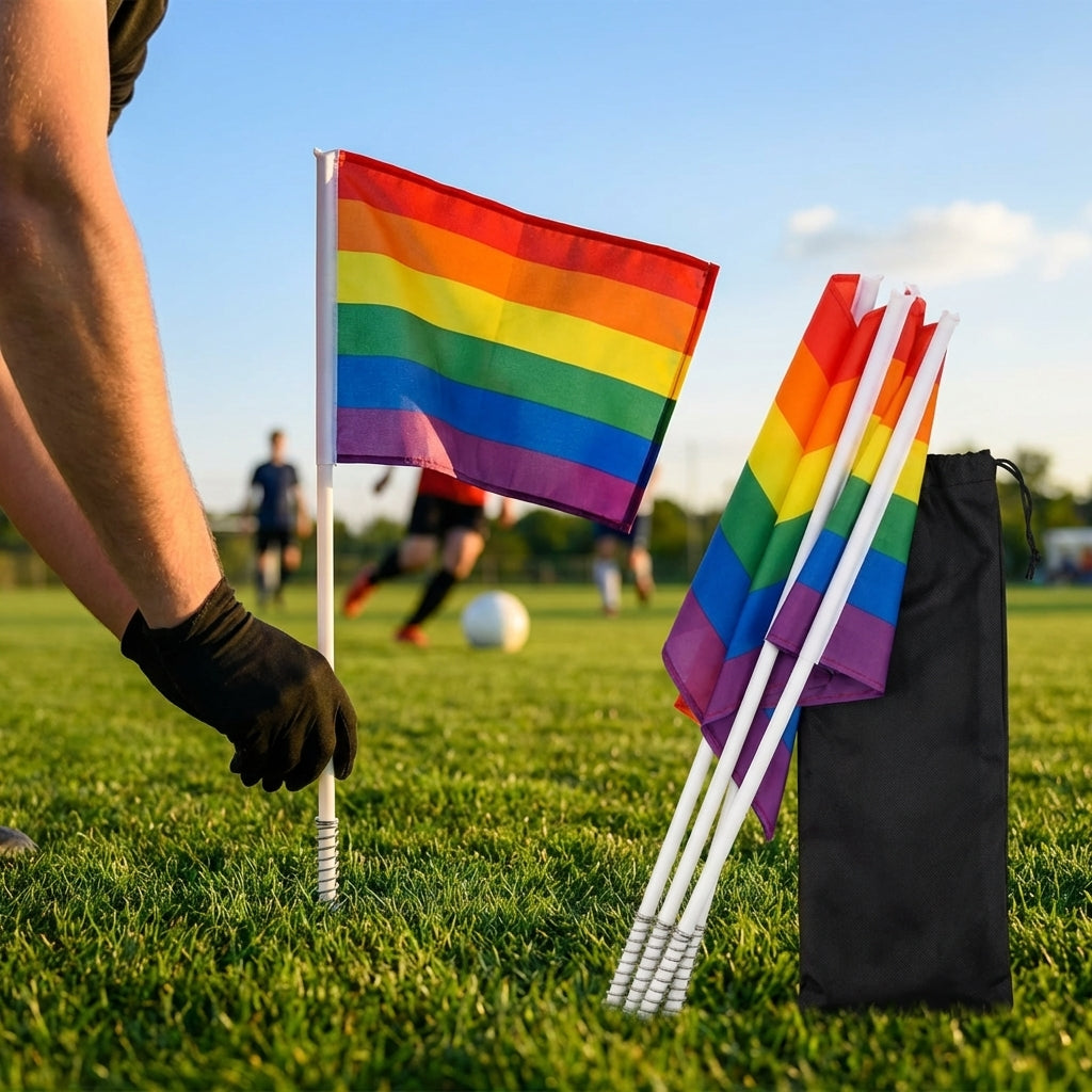 Football corner flag set with bright nylon flags and PVC poles