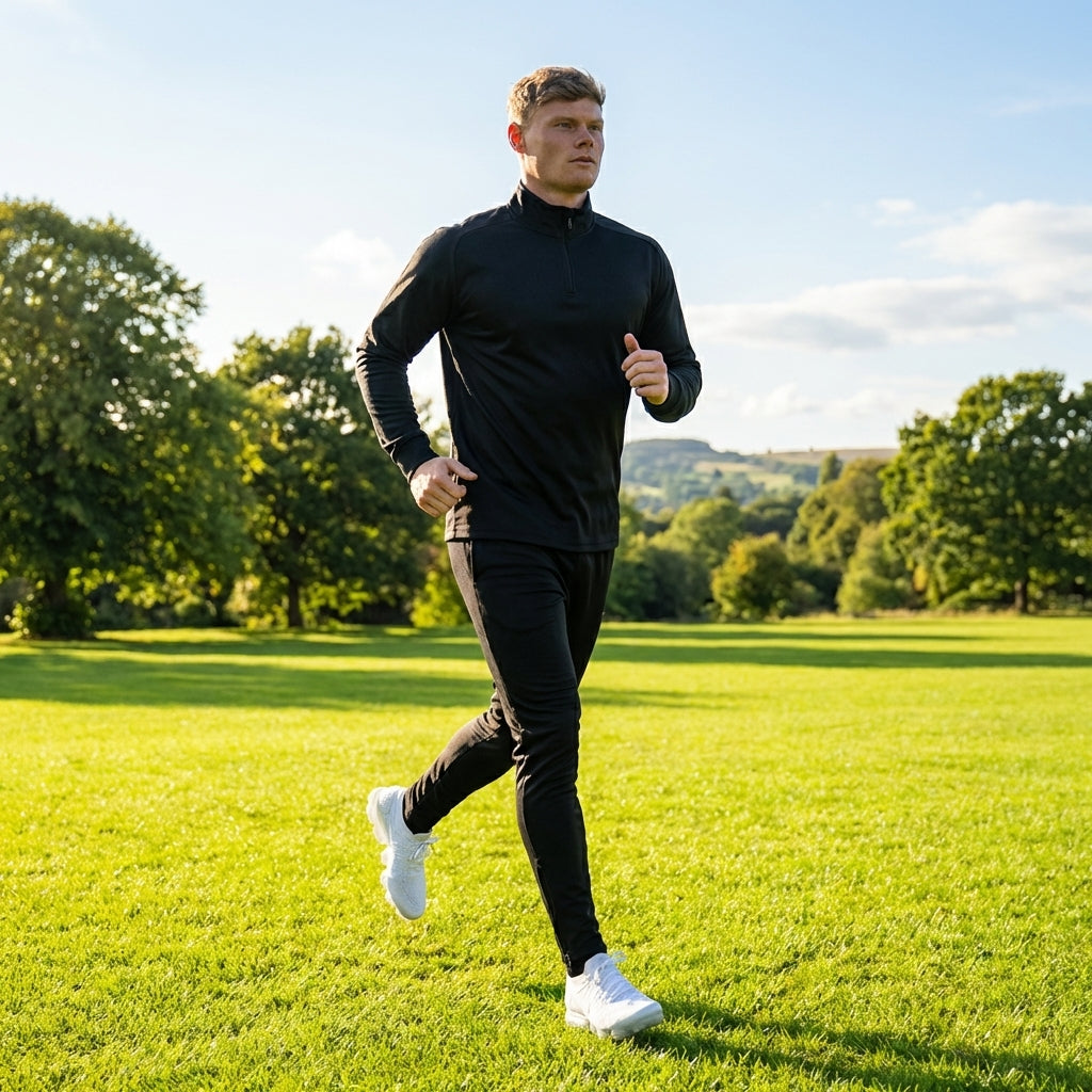 Men's tracksuit set in black and navy, ideal for sports and casual wear