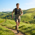 Running hydration vest with adjustable straps and storage pockets