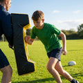 Rugby Tackle Shield in bright fluro yellow with padded straps, ideal for training