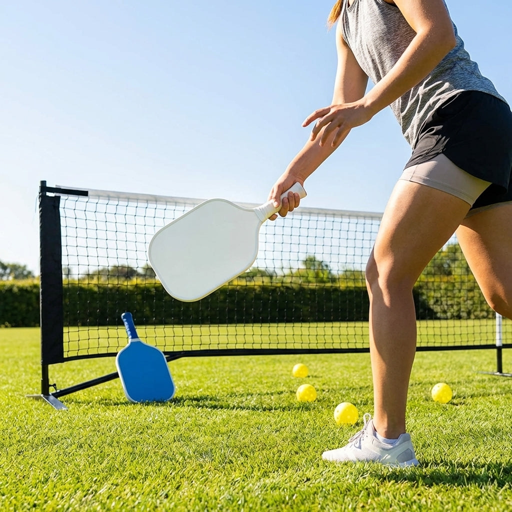 Pickleball set with paddles, balls, and portable net