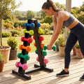 Dumbbell tree rack for home and gym, steel and rubber construction