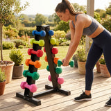Dumbbell tree rack for home and gym, steel and rubber construction