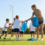 Netball Bibs in red and blue, available for kids, juniors, and seniors