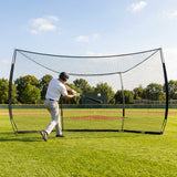 Baseball backstop net in use during outdoor practice