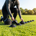Lacrosse training marker cones in various vibrant colours