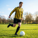 Men's Striped Football Kit with long-sleeve top, shorts, and socks