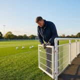 Football pitch barrier made of galvanised steel for club grounds