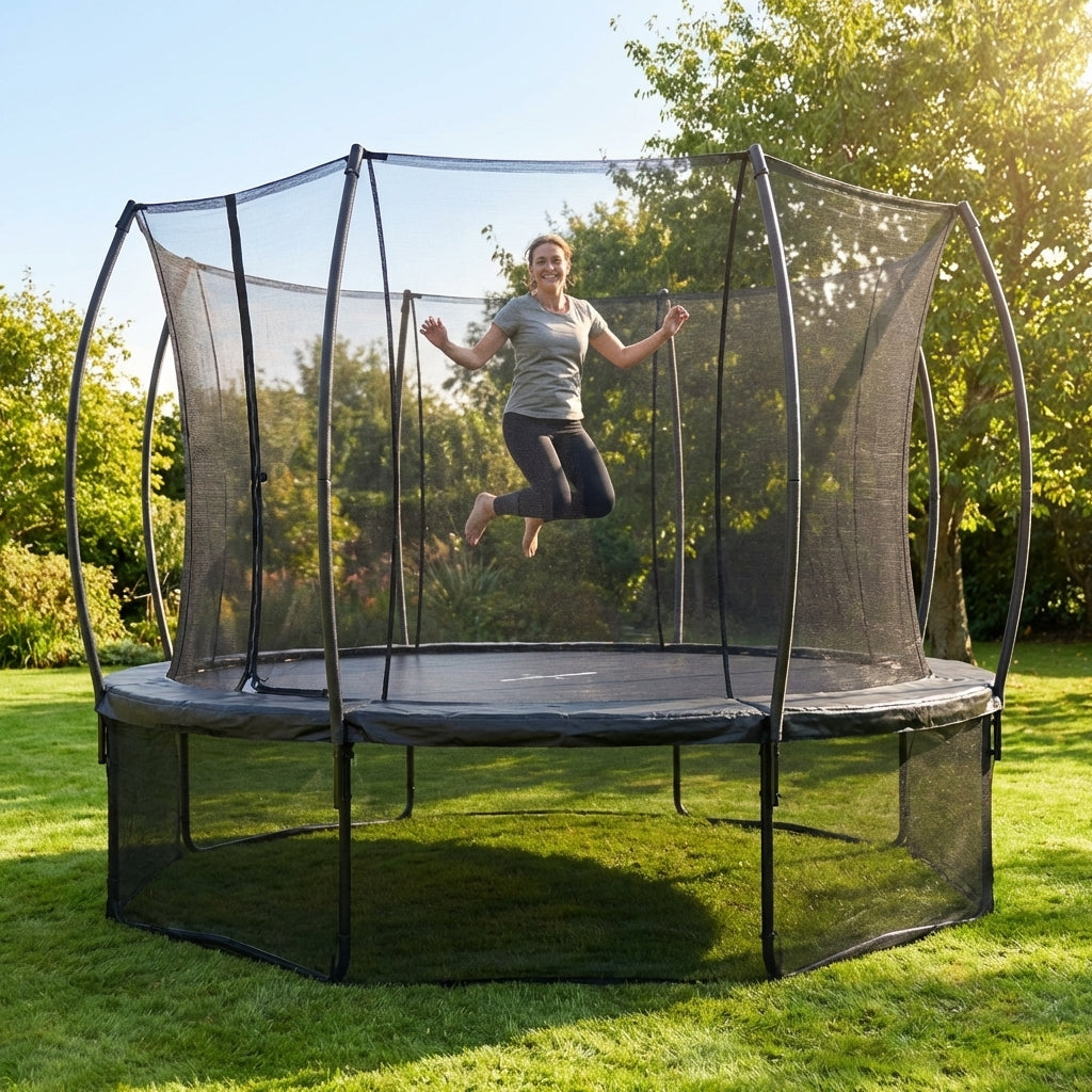 Black trampoline safety net skirt with durable PE mesh