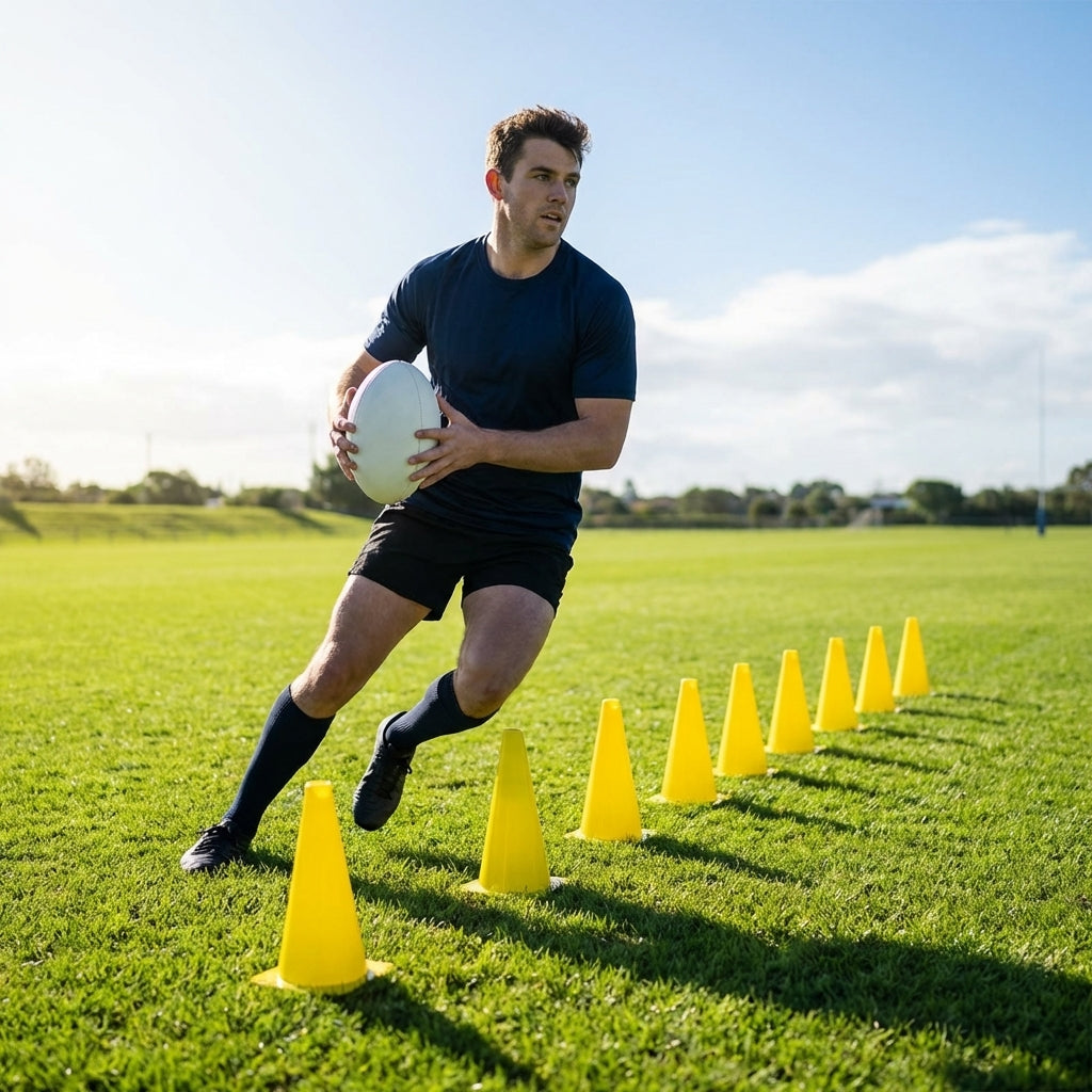 Rugby training marker cones in vibrant colours