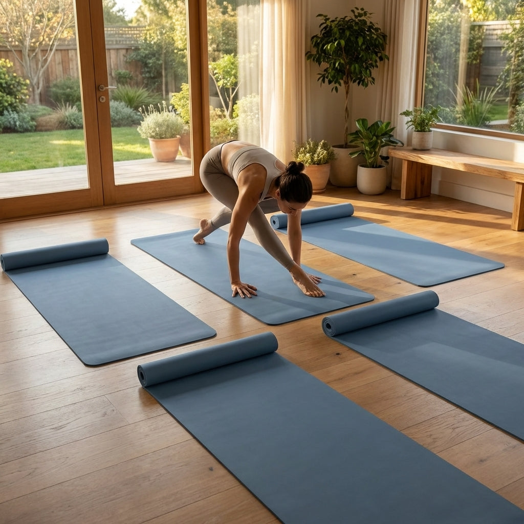 PU Yoga Mat in calming colours, ideal for yoga and Pilates