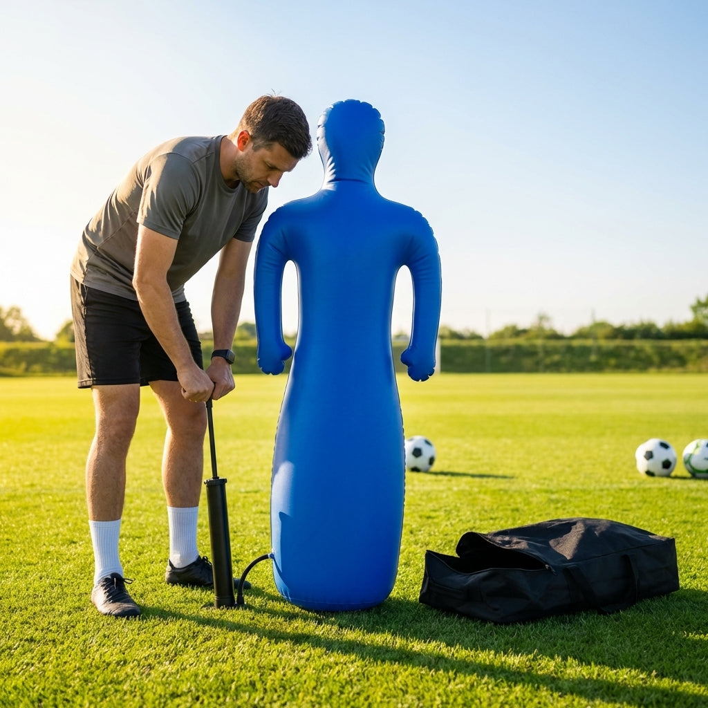 Inflatable football mannequins available in multiple sizes for training use