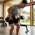 Hex dumbbells with rubber ends and chrome handles