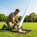 Hinged adapters for rugby posts in galvanised steel