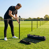 Football crowd control barrier with PVC poles for outdoor use