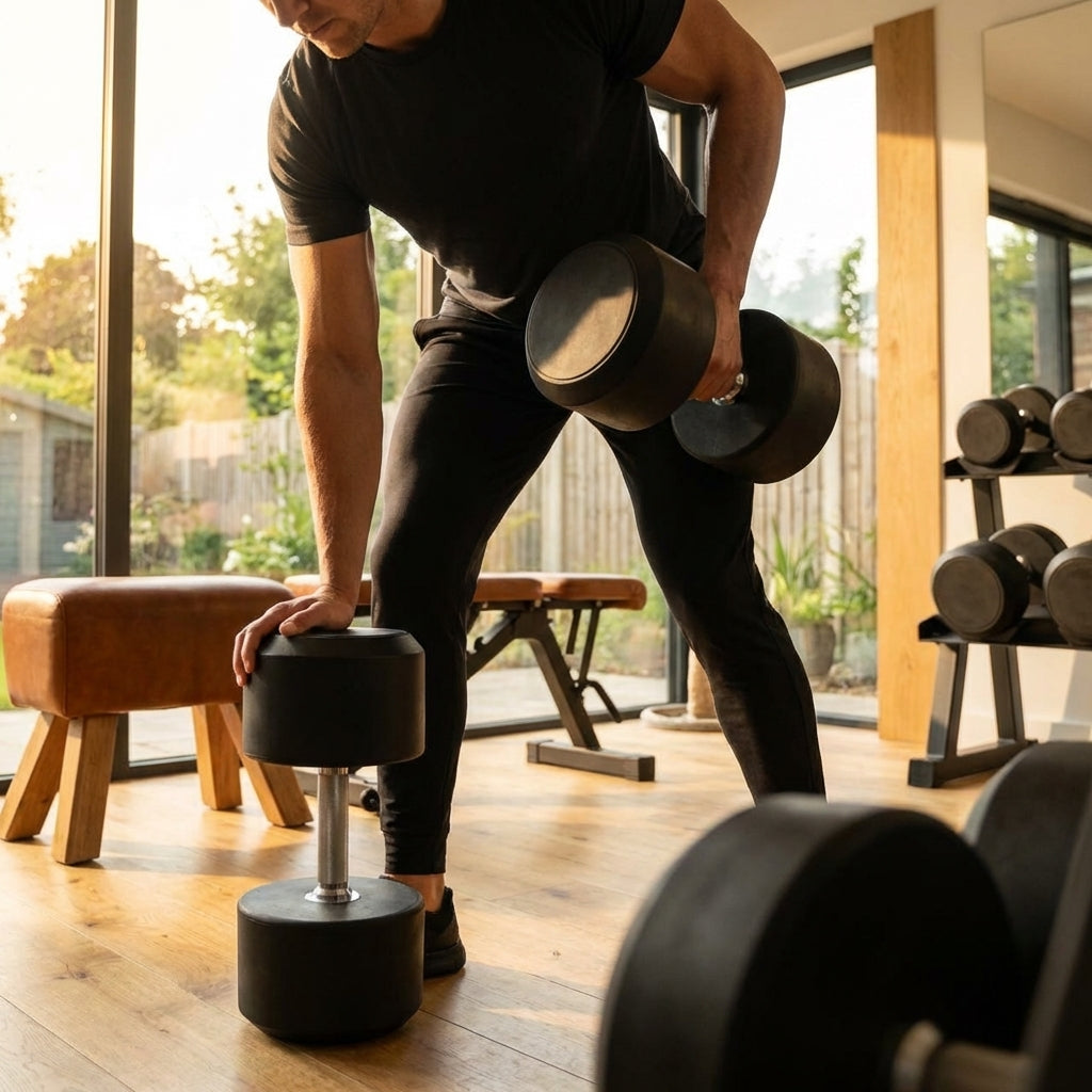 Urethane dumbbells with steel core, ideal for gyms