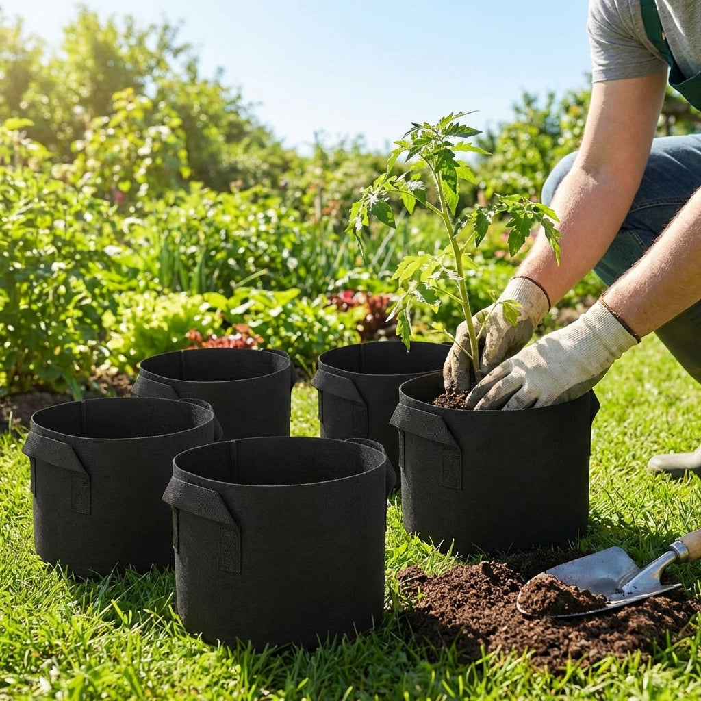 Fabric grow bags in various sizes for versatile gardening