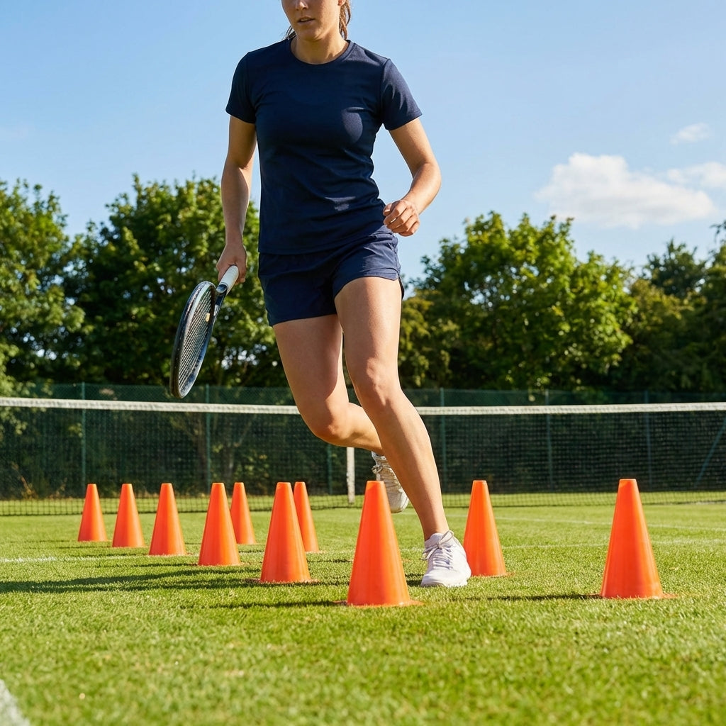 Tennis training marker cones in various sizes and colours