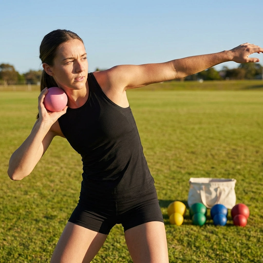 Indoor shot put ball with rubber casing for school use