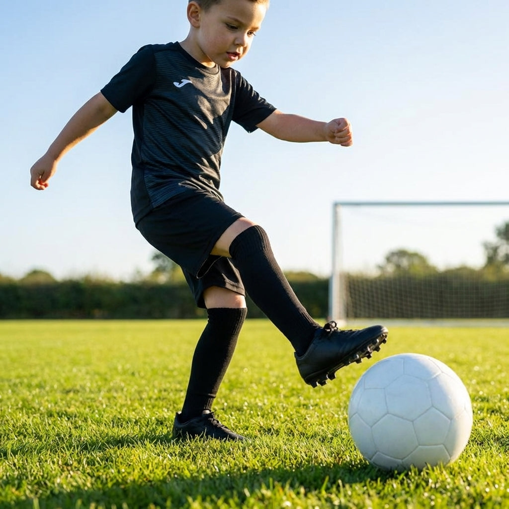 Football socks in various sizes made from a durable polyester blend
