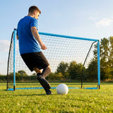 Folding football goal with aluminium frame and high-impact net
