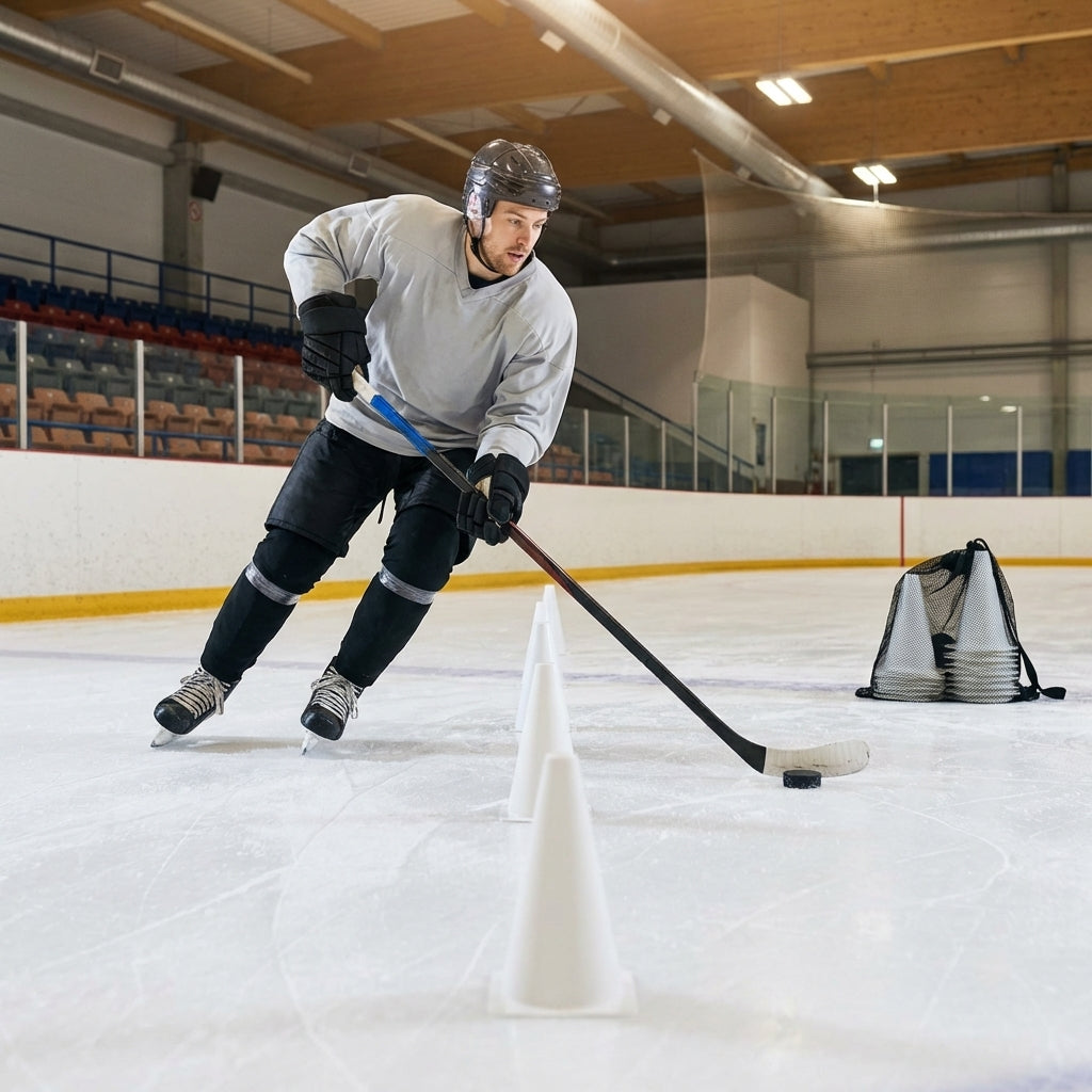 Vibrant ice hockey training cones in various sizes and colours