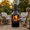 Outdoor Chiminea Fire Pit made of Black Powder-Coated Steel