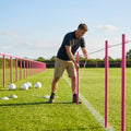 Football crowd control barrier with PVC poles for outdoor use