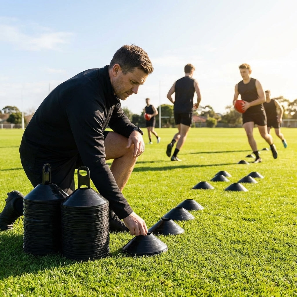 Colourful training marker cones for sports fields