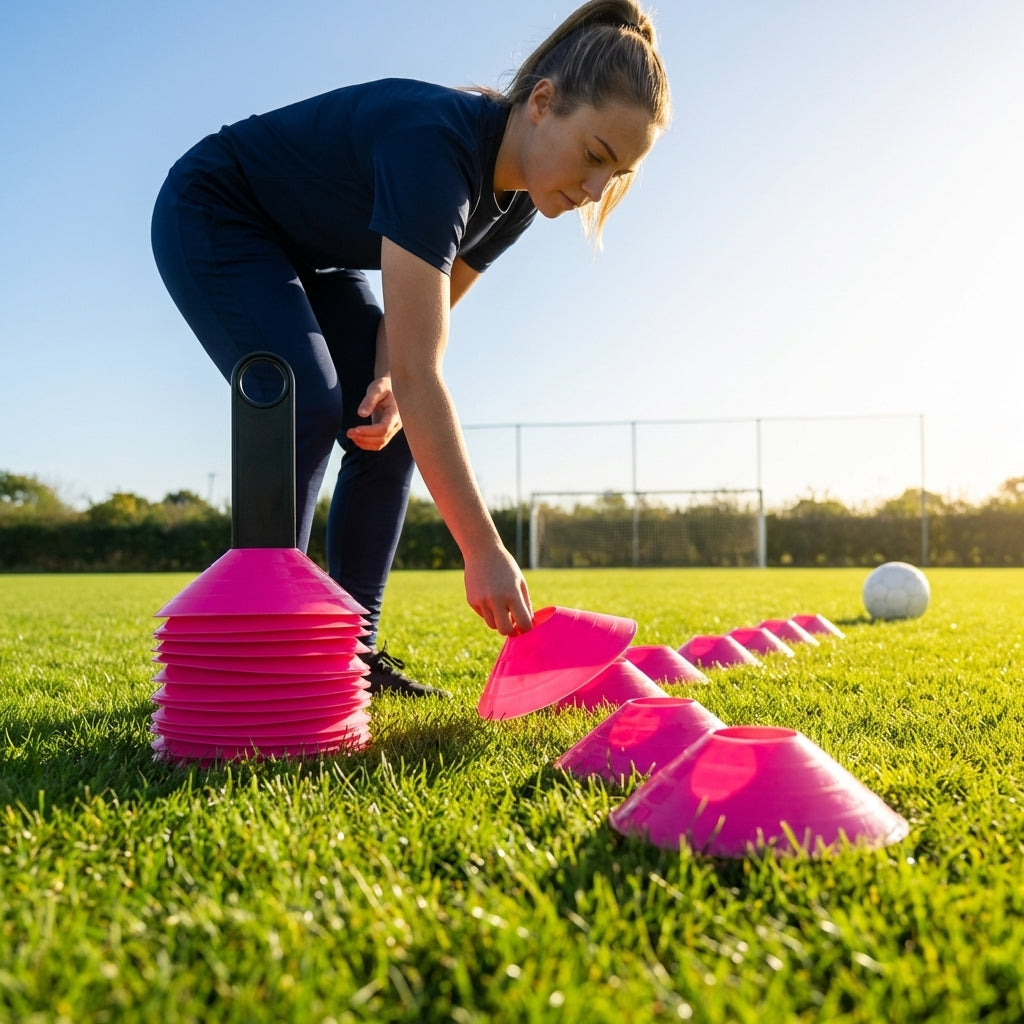Colourful training marker cones for sports fields