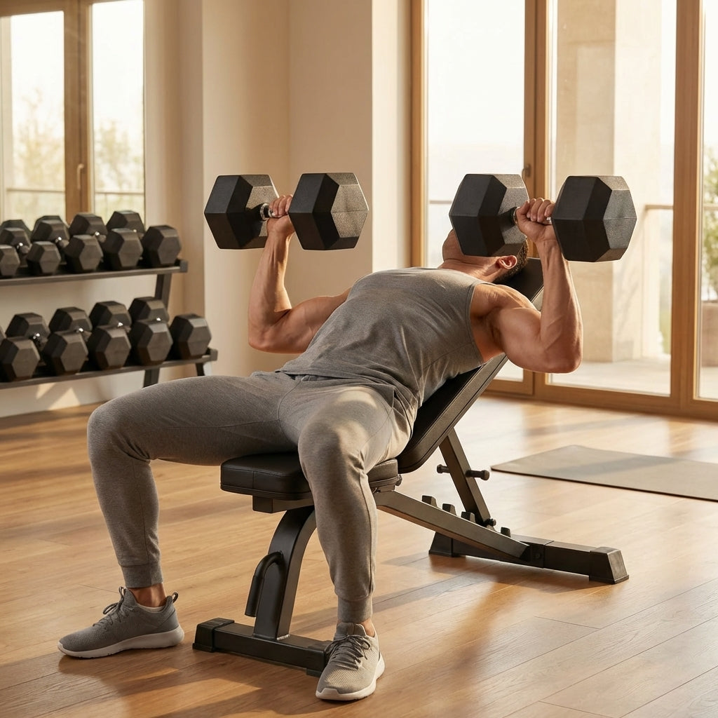 Hex dumbbells with rubber ends and chrome handles
