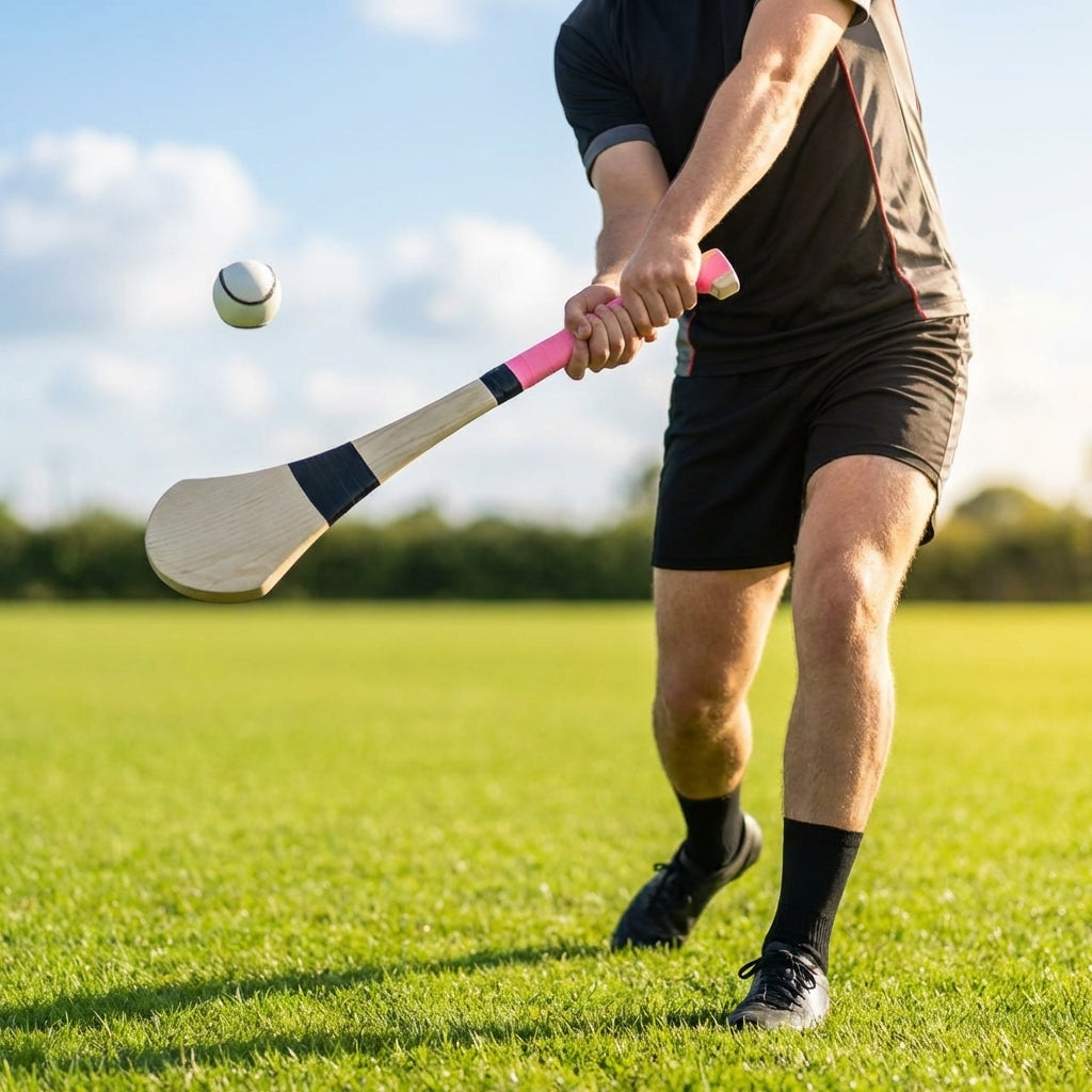Ash Hurling Stick with custom grip colours, ideal for indoor and outdoor sports