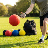 7in cloth dodgeball in red, blue, and yellow/black, perfect for indoor sports
