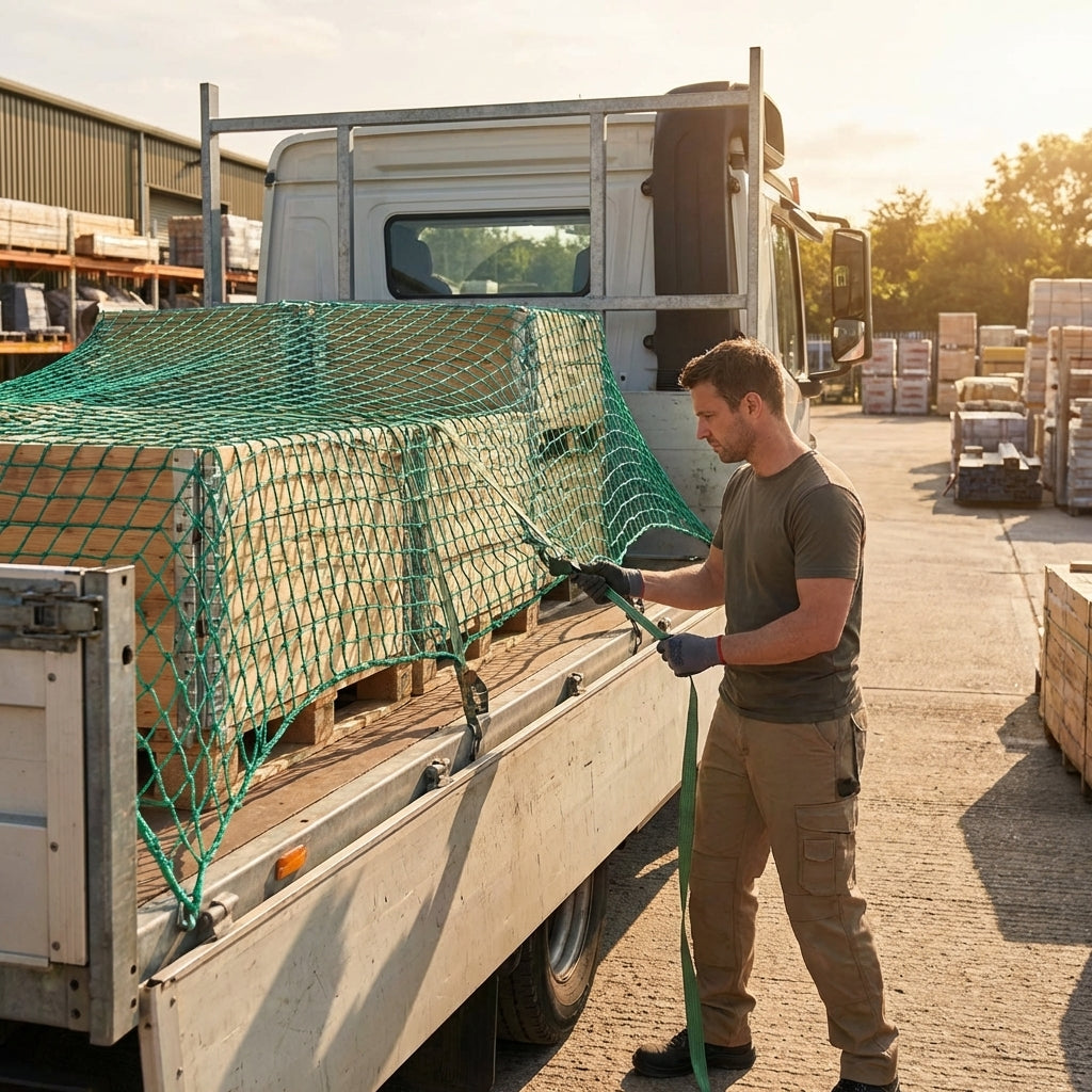 Heavy duty truck net made from 3mm twine for secure cargo transport