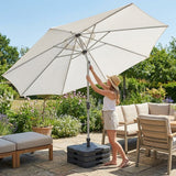 Double-sided garden parasol providing outdoor shade with steel frame