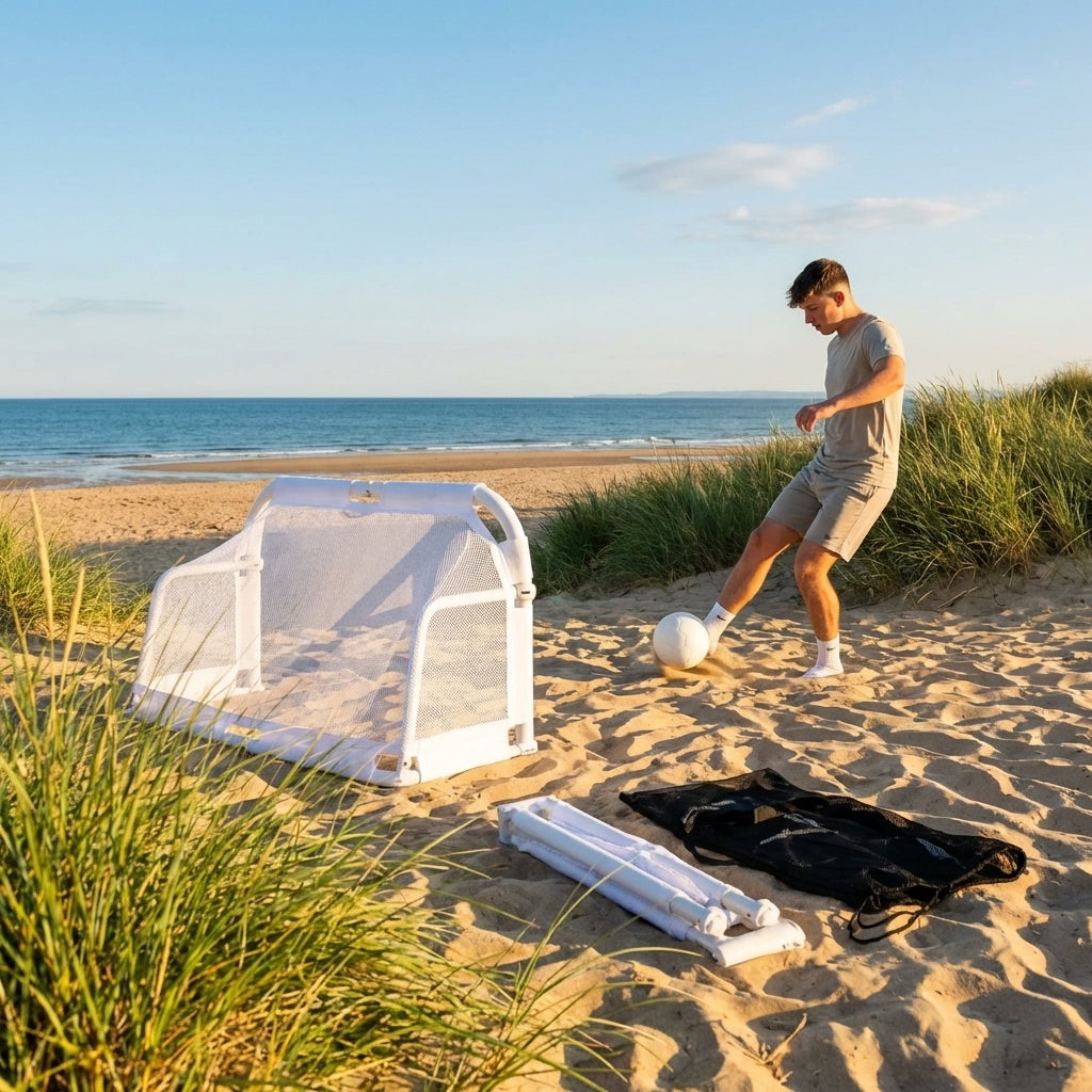 Beach football goal with fluorescent net and aluminium frame