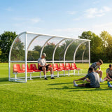 Heavy duty aluminium team shelter with moulded seats