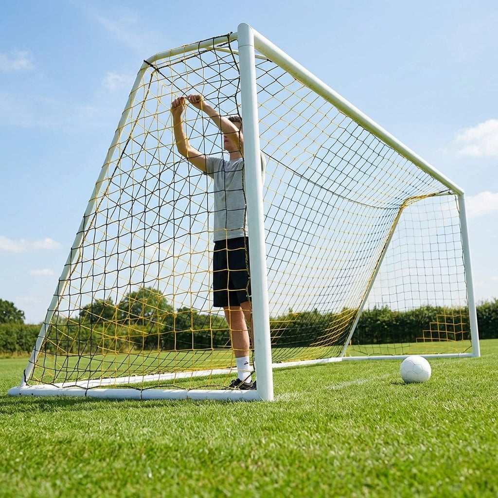 Football goal nets 24 x 8 ft, durable HDPE for clubs and schools