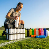 Set of 8 BPA free 750ml sports drink water bottles with stackable carrier