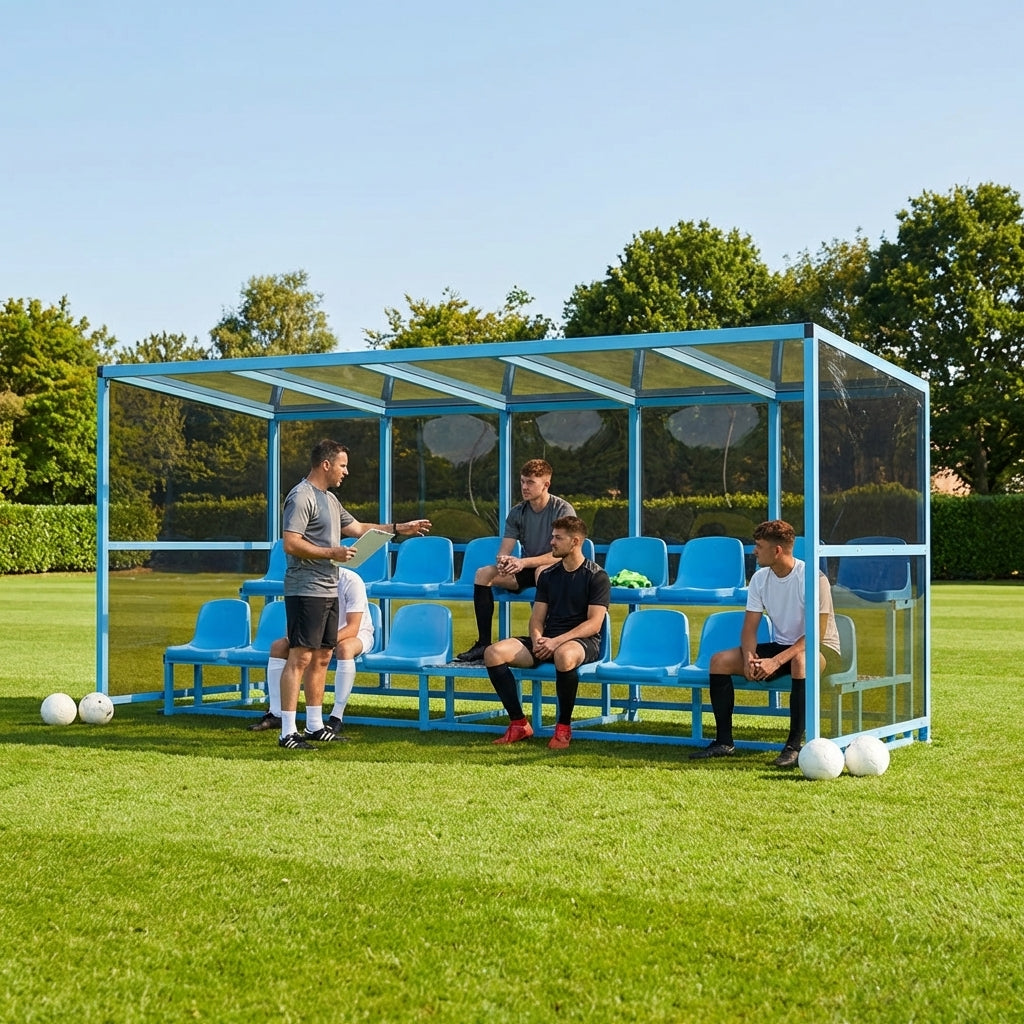 Aluminium team shelter with 16/22 seats for sports venues