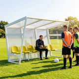 Heavy duty aluminium team shelter with moulded seats