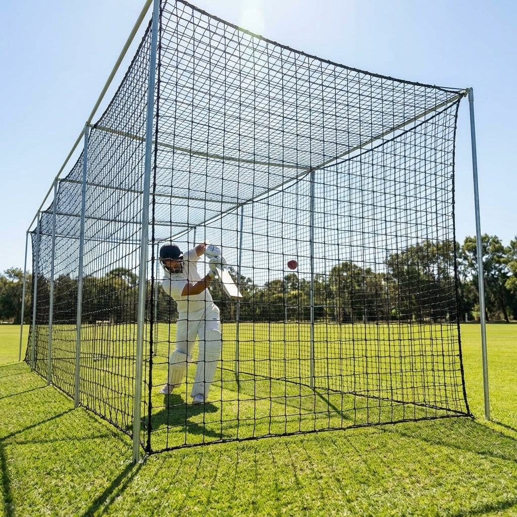 Cricket nets made from HDPE, available in various sizes for indoor and outdoor use