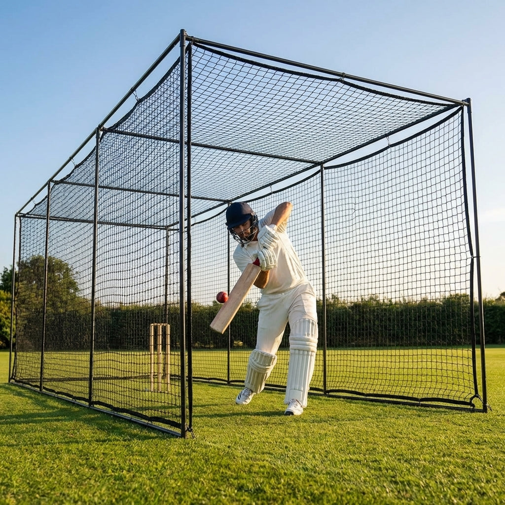 Cricket nets made from HDPE, available in various sizes for indoor and outdoor use