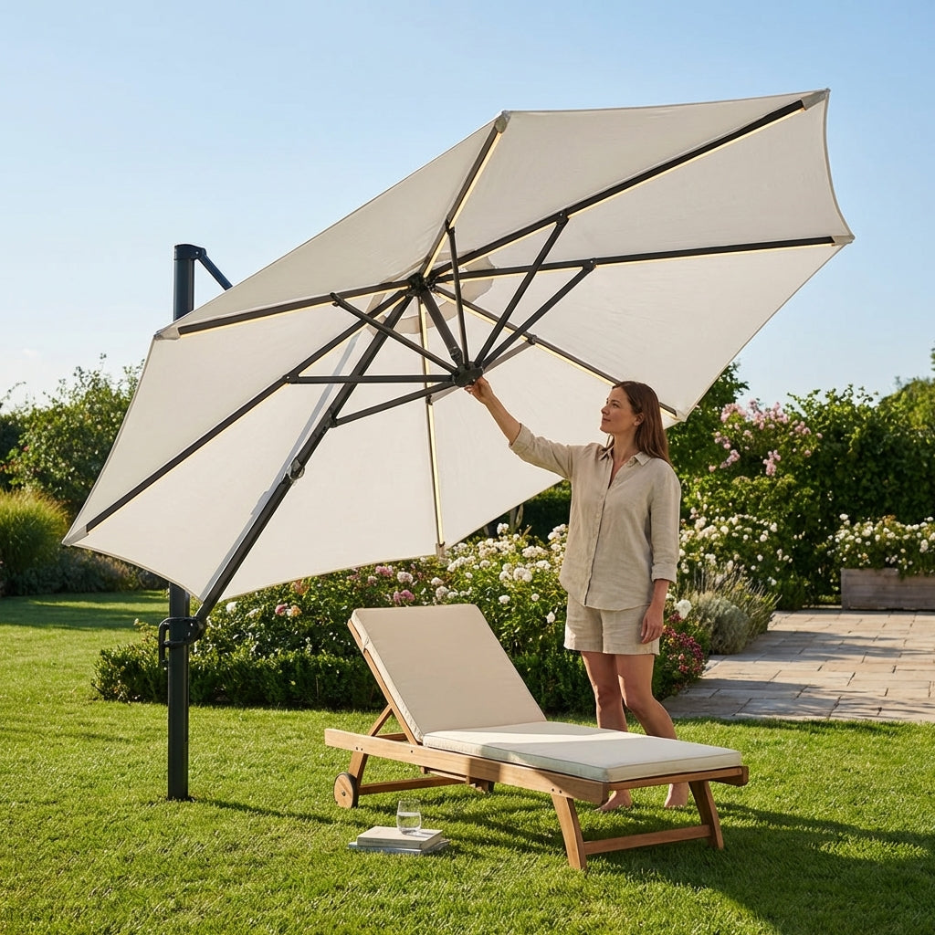 Cantilever garden parasol with 3m UV30+ canopy and steel frame