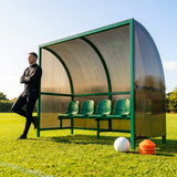 Mobile team shelter with aluminium frame for sports pitches
