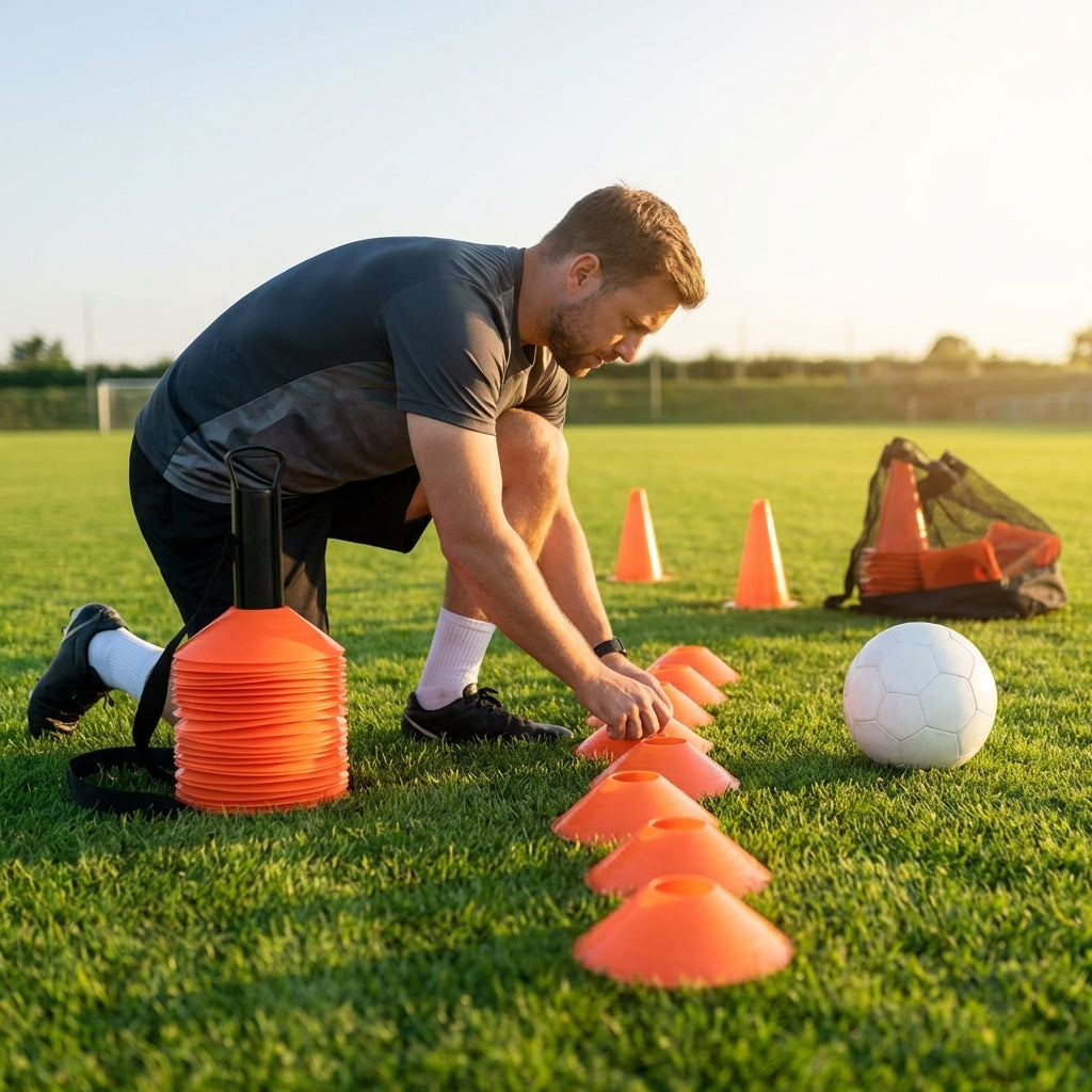 Training marker cones in vibrant colours for sports training