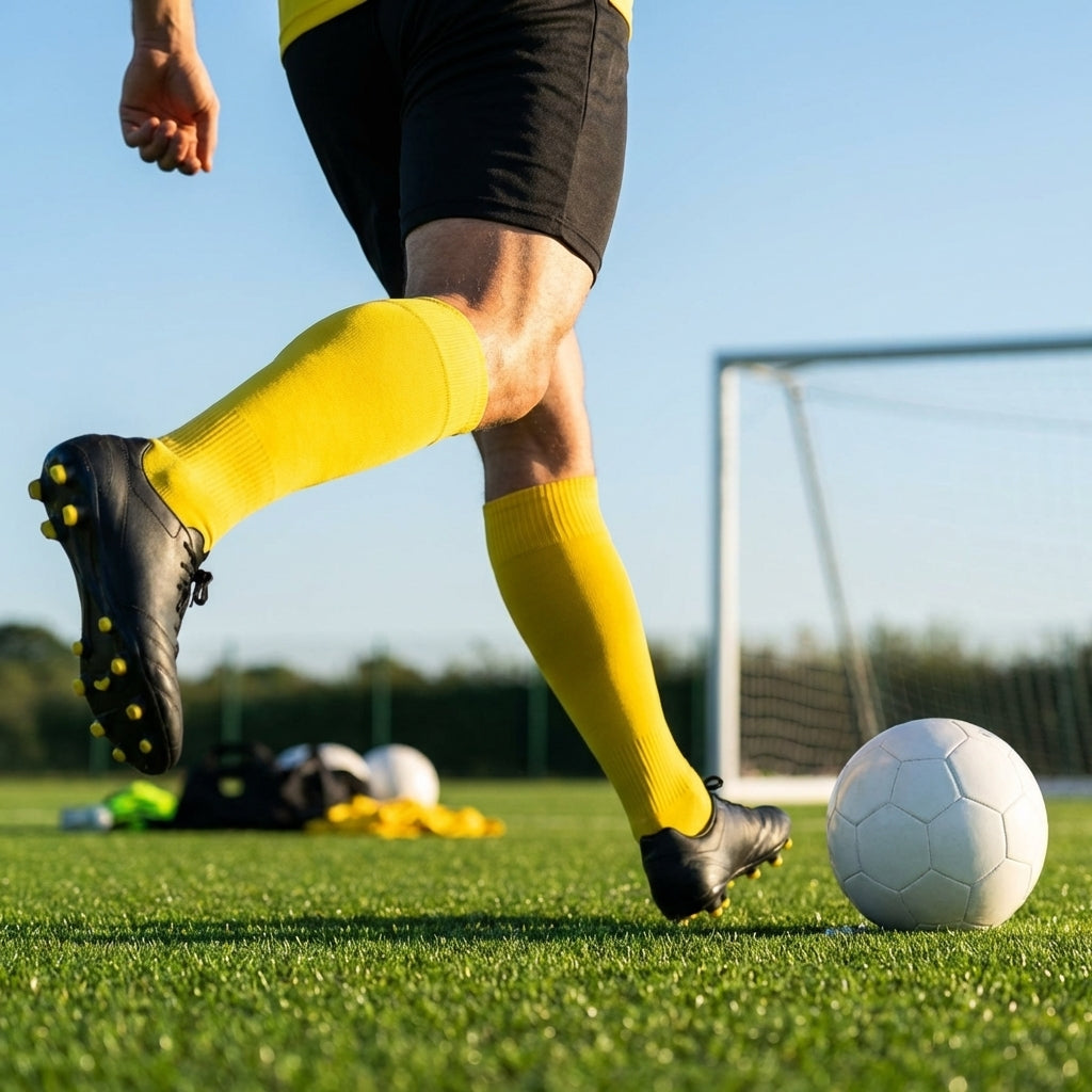 Pre-cut football socks in various sizes and colours for enhanced comfort