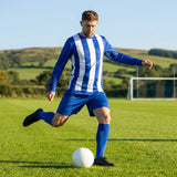 Men's Striped Football Kit with long-sleeve top, shorts, and socks