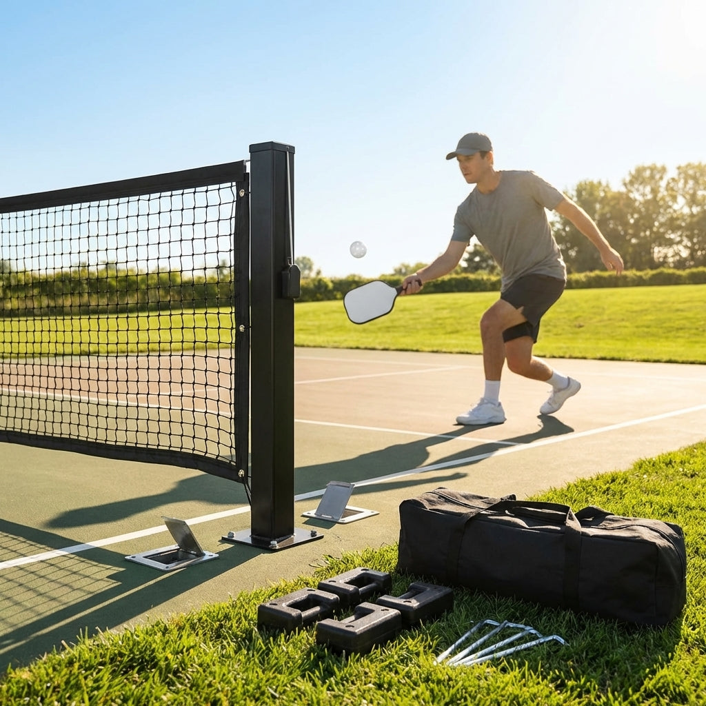 Pickleball post and net set for outdoor use